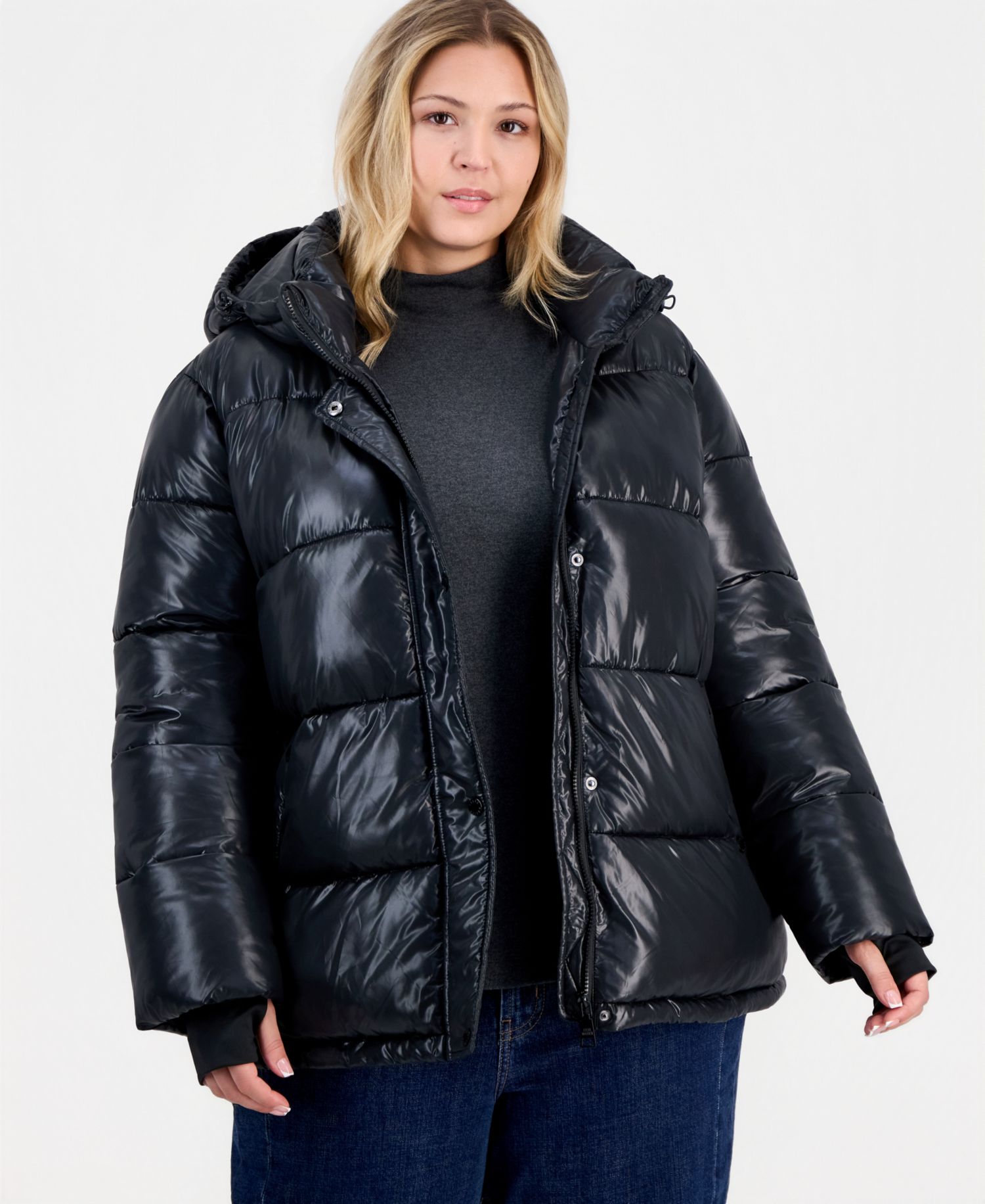 Plus Size Hooded Puffer Long-Sleeve Jacket