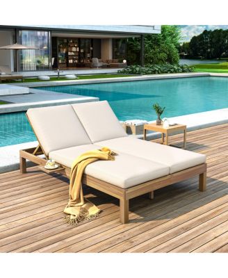 5-Position Adjustable Double Chaise Lounge with Cushions and Side Trays