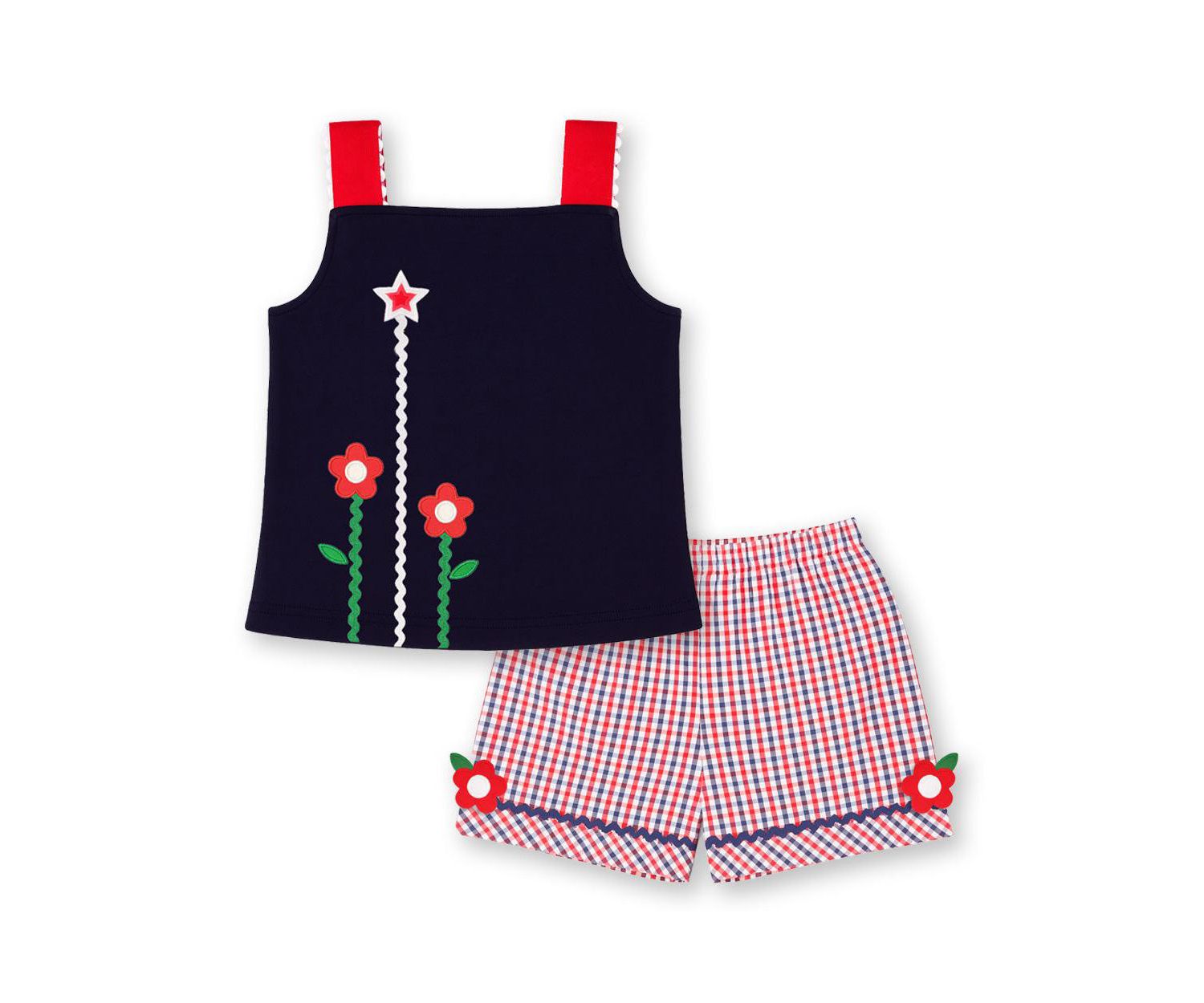 Little Girl Knit Top With Ric Rac, Flowers and Star