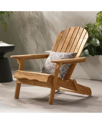 Folding Wooden Adirondack Chair - Teak Finish Outdoor Patio Lounge Furniture
