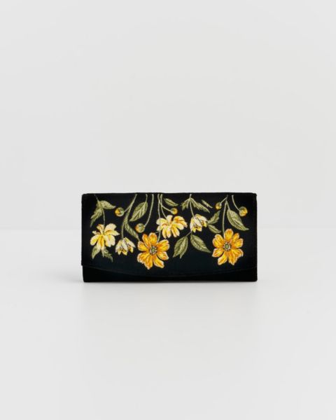 Женская сумка Fable England Botanical Velvet Embroidered Purse Large, цвет: Чёрный