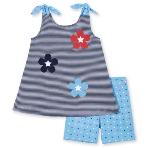 Детский комплект Florence Eiseman Toddler Girls Stripe Knit Short Set With Flowers and Stars