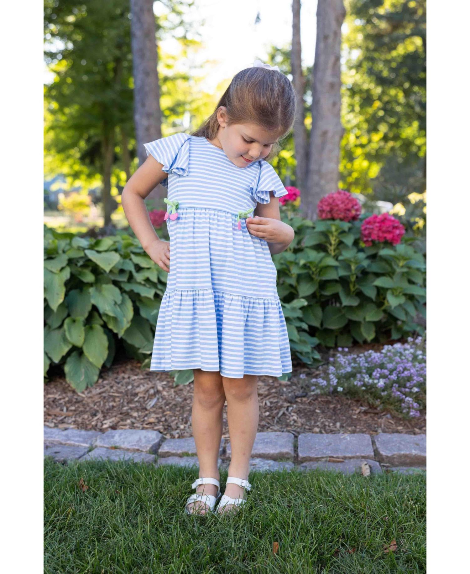 Big Girls Stripe Knit Dress With Heart Cherries