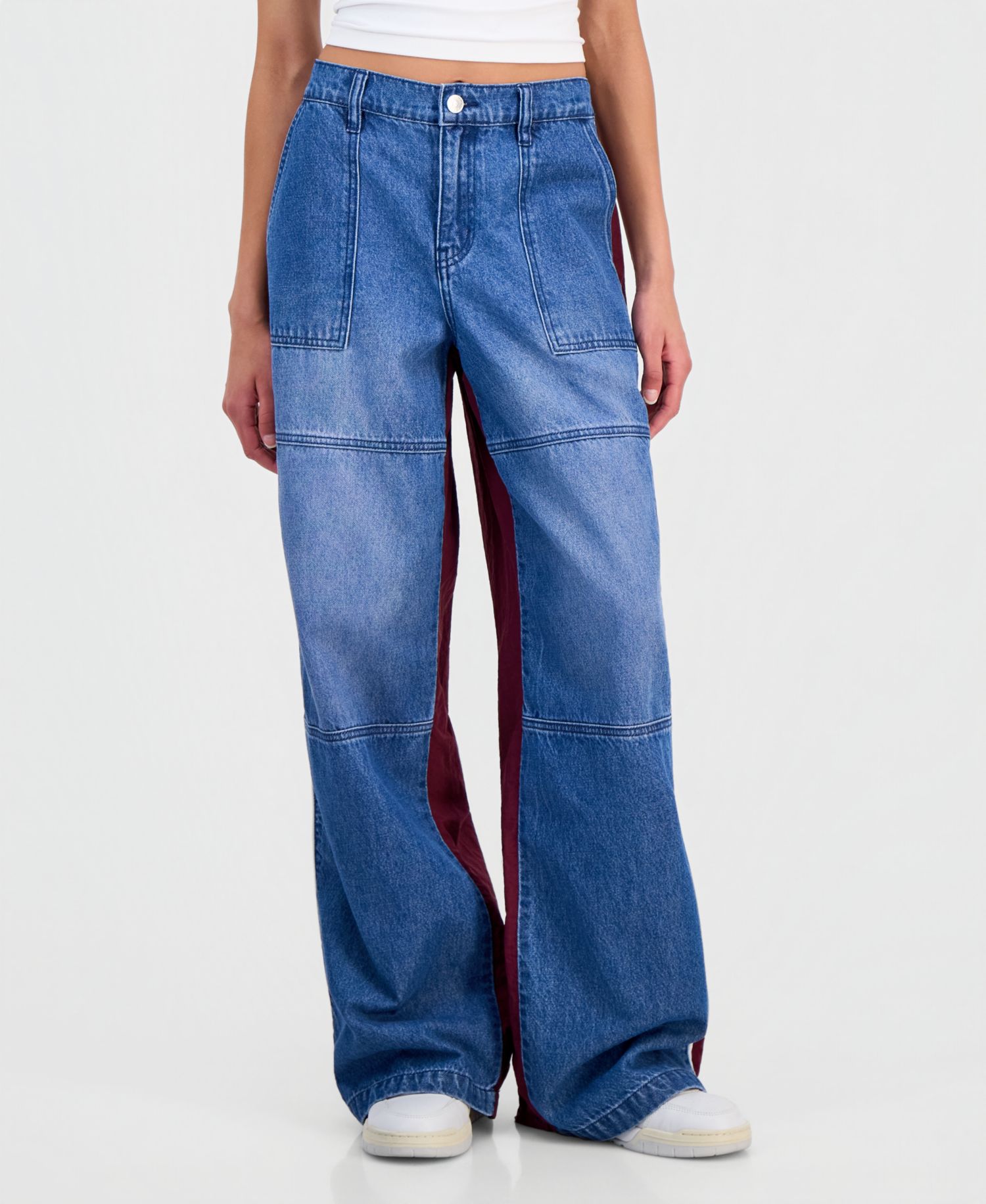 Juniors' Mixed Materials Wide Leg Jeans