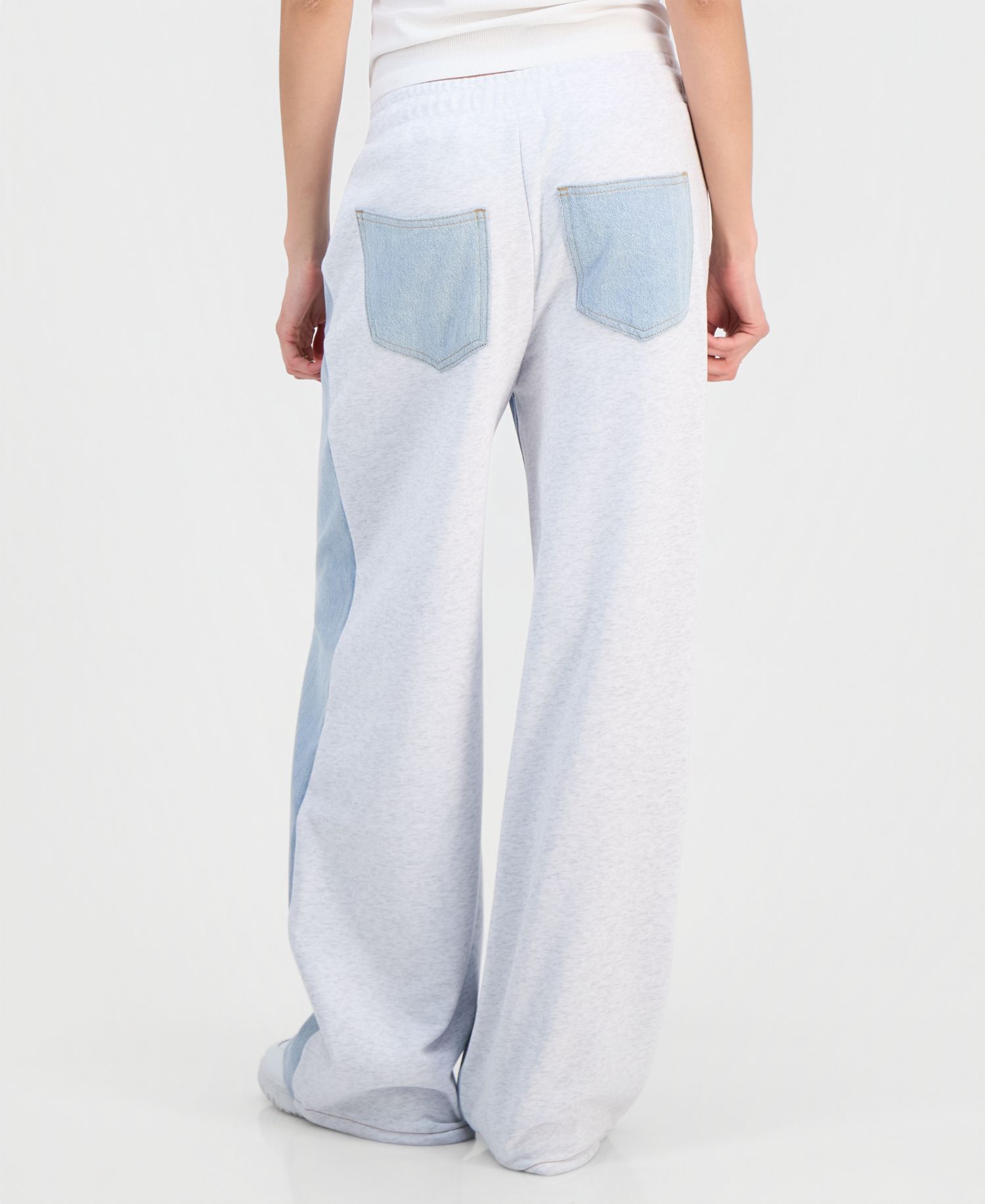Juniors' Mixed-Media Wide-Leg Sweatpant Jeans