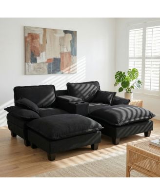 Modular Cloud Couch with Storage, USB, 2 Ottomans and Pillows
