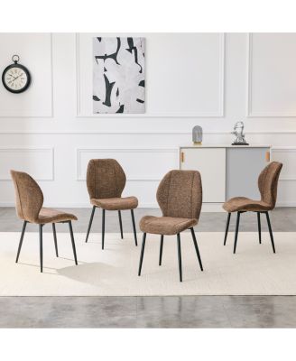  4-Piece Retro Minimalist Brown Fabric Dining Chairs with Black Metal Legs