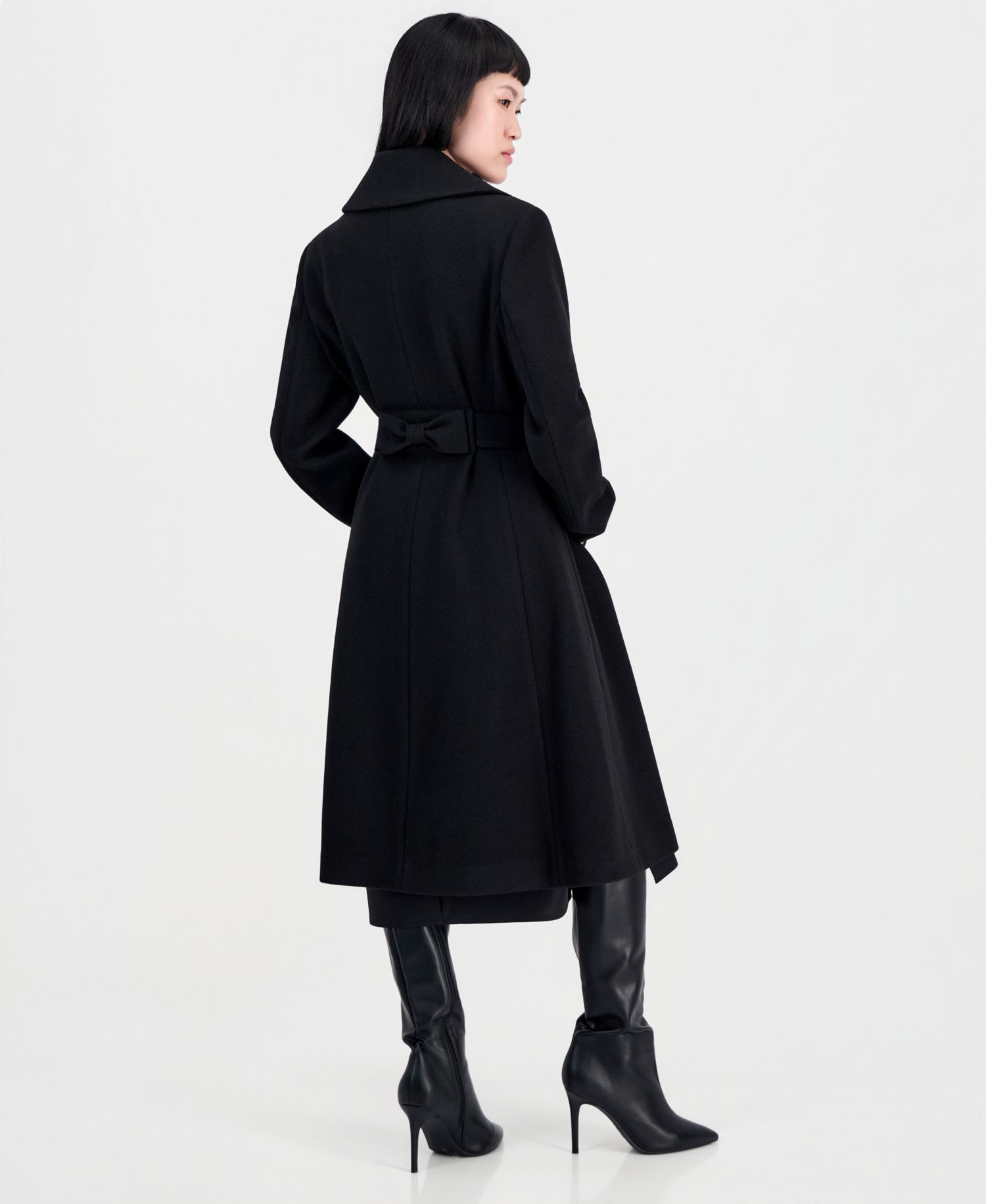 Women's Double-Breasted Belted Bow Back Coat