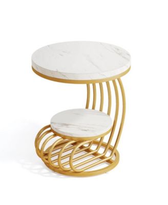 2 Tier Faux Marble Side Table for Living Room and Bedroom