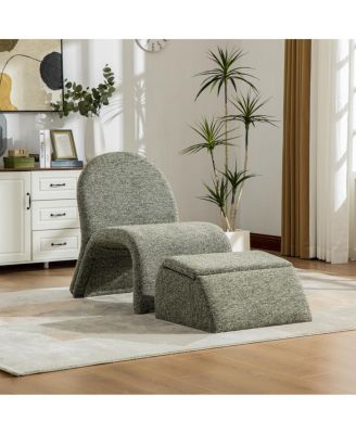 Modern Upholstered Armless Chair with Storage Ottoman