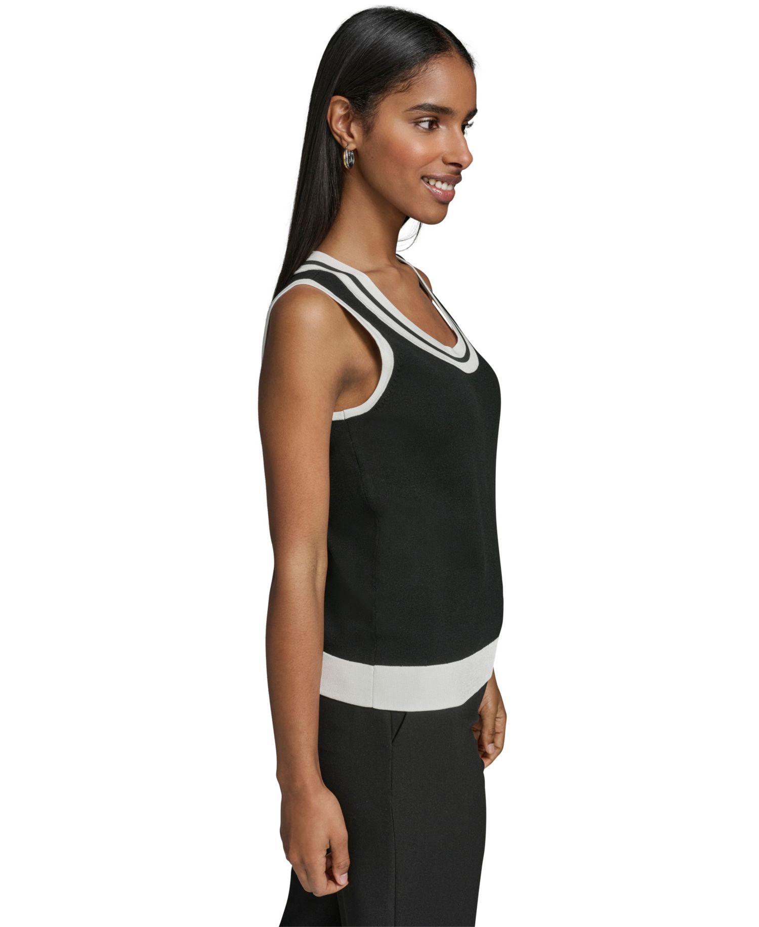 Women's Scoop-Neck Sleeveless Knit Top with Contrast Trim