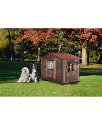 Large Wooden Cabin-Style Dog Kennel with Iron Frame