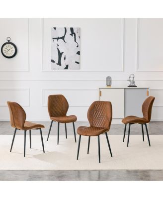 4-Piece Modern Luxury Brown Quilted Fabric Dining Chairs with Metal Legs