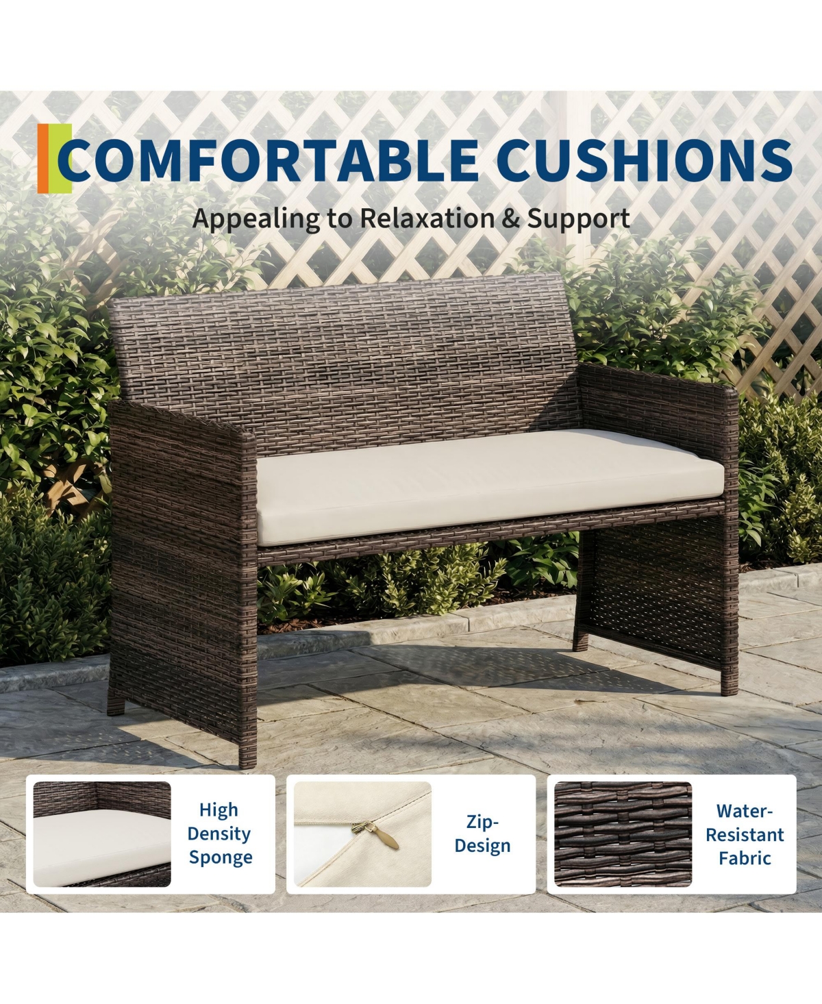 homfan -4-Piece Patio Bar Set - All-Weather Rattan Outdoor Conversation Furniture Cushioned Chairs and Table Perfect for Garden, or Porch