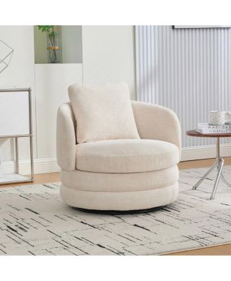 Modern 360degree(s) Swivel Barrel Accent Chair with Pillow, Chenille
