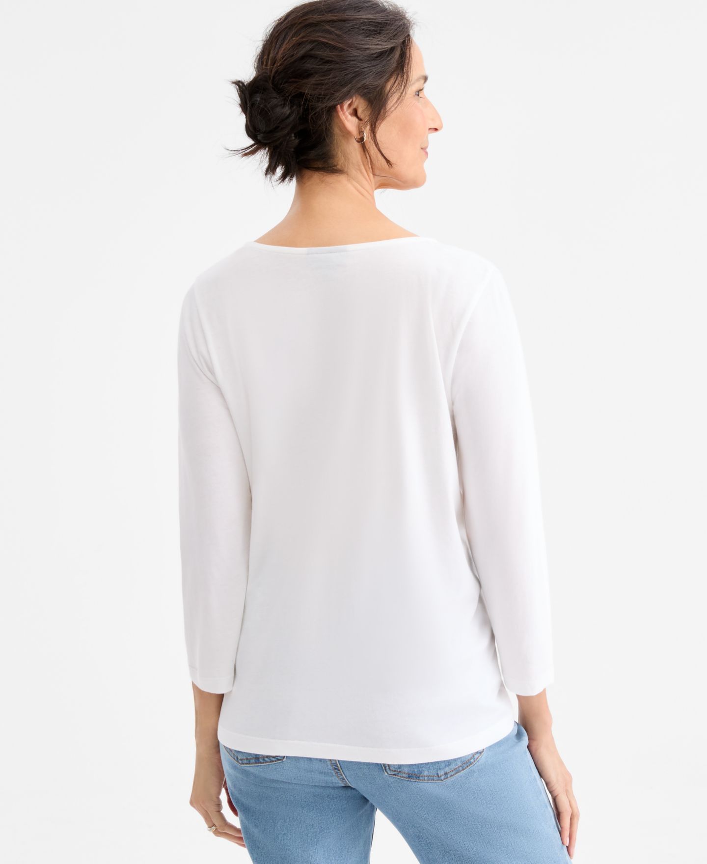Женский топ Style & Co Long-Sleeve Embroidered Knit Top, цвет: Яркий белый — фото 4