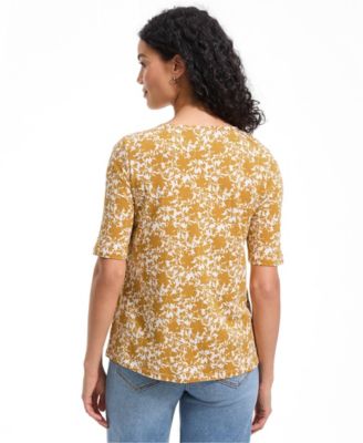Women's Elbow Sleeve Lightweight Jersey Pintuck Square Neck Top