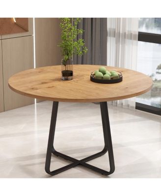  Round Modern Dining Table with X-Shaped Metal Base for 4-6 People