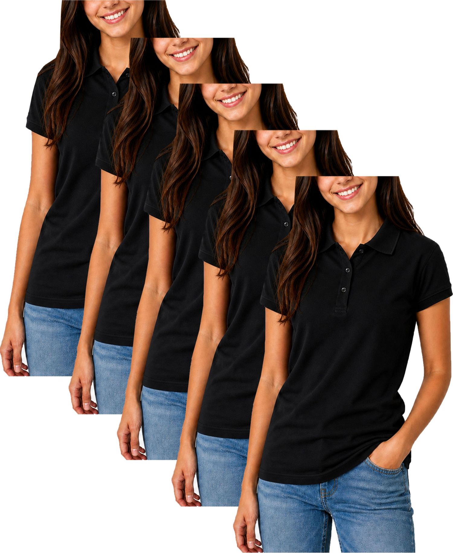 Women's Short Sleeve School Uniform Pique Polo Shirt-5 Pack