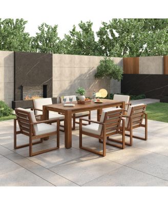 7-Piece Outdoor Patio Dining Set with Umbrella Hole and Cushions