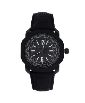 Pre-Owned Bvlgari Octo Roma Worldtimer Automatic Watch in Stainless Steel and Rubber 41mm - Dial color: black