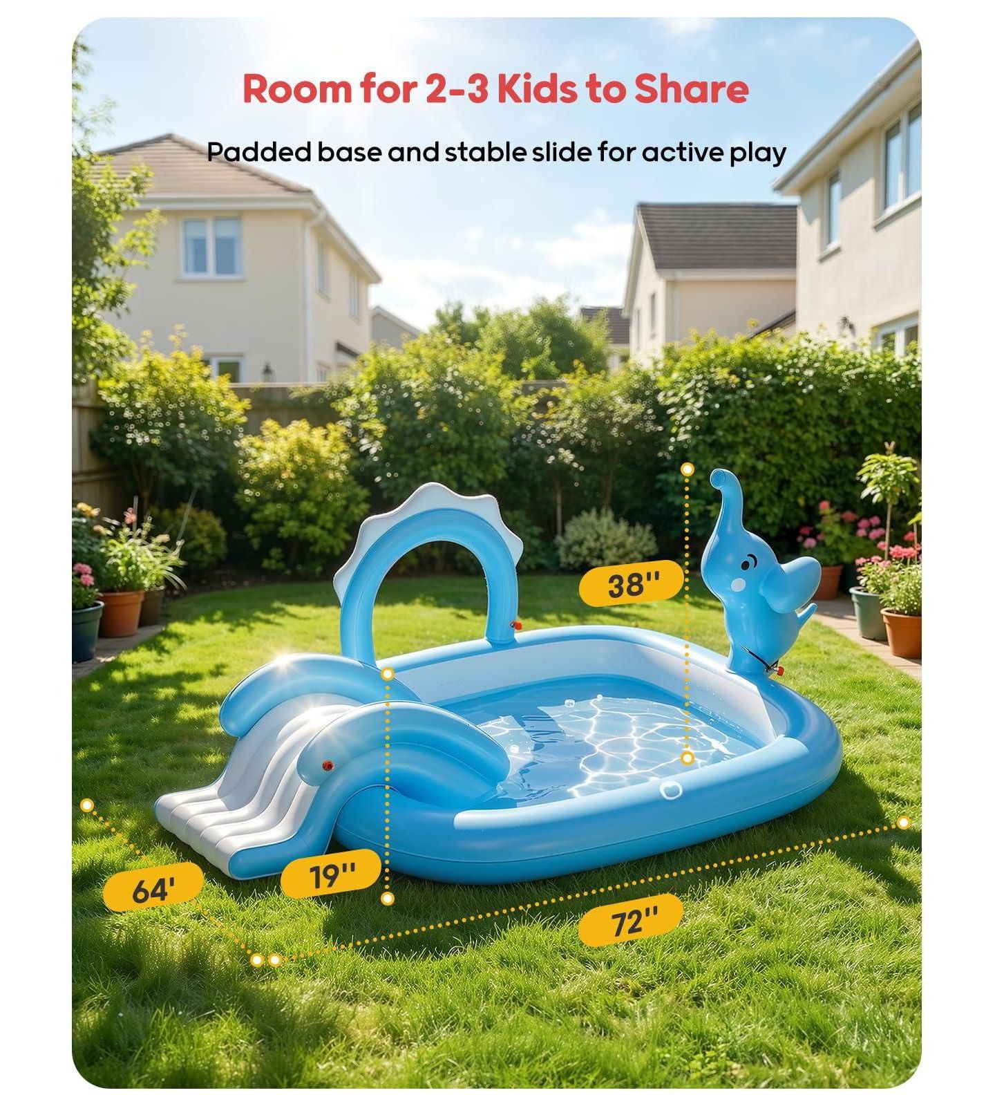 Детская игрушка GNUADZ Elephant Inflatable Pool Slide Play Center, Fits 2-3 Children, Ages 1+, цвет: Синий — фото 4