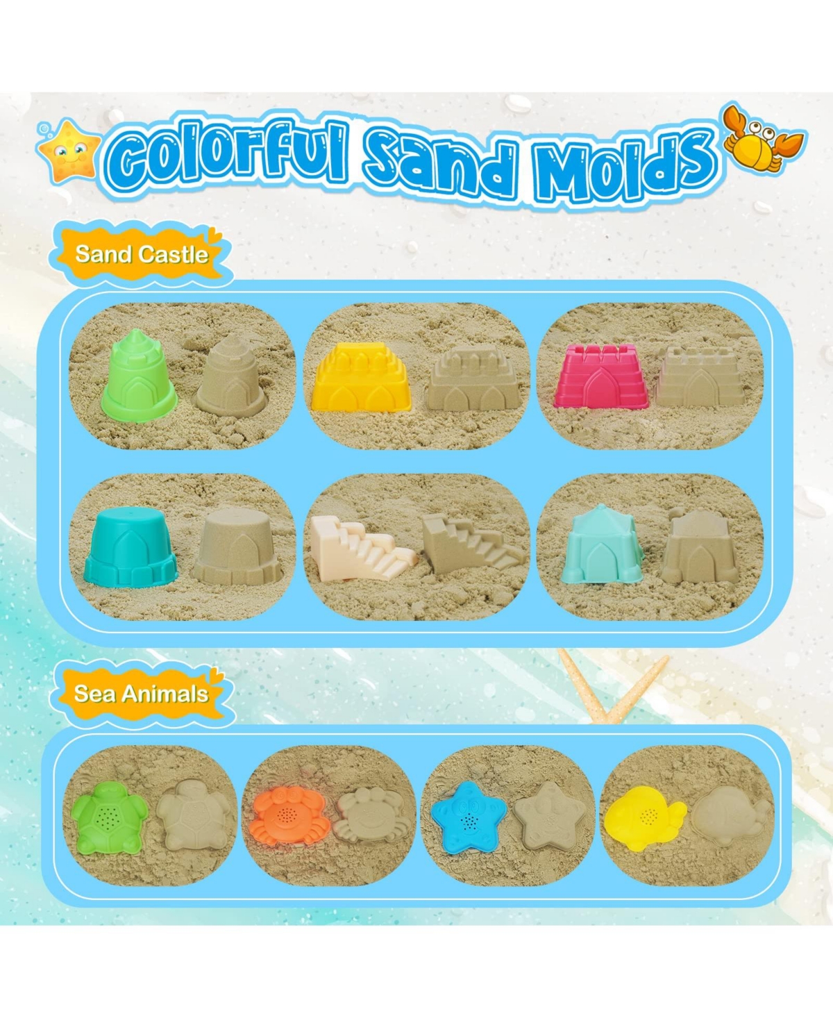 Gnuadz Collapsible Beach Toys Foldable Sand Bucket Shovels Set Mesh Bag Castle Building Kit Sandbox Travel Kids