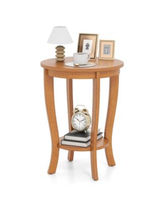 2-tier Round End Table with Solid Wood Legs