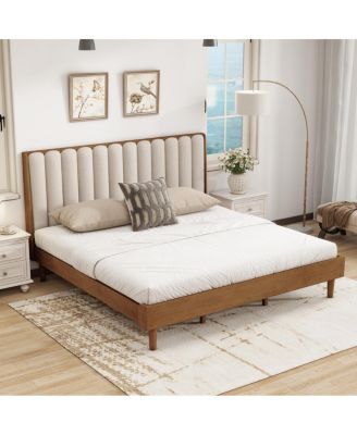 Wood Bed with Piano Key Headboard and Strong Frame