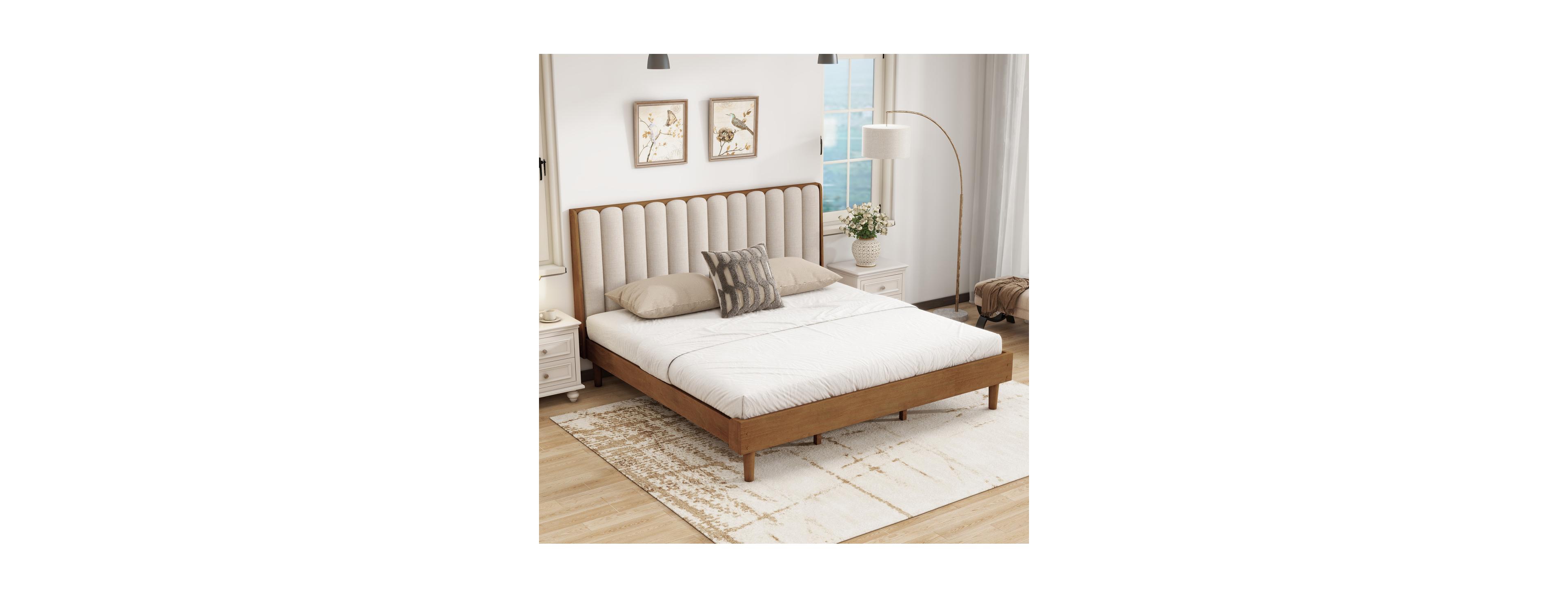 Streamdale Furniture Wood Bed with Piano Key Headboard and Strong Frame