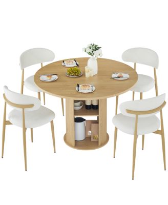 Farmhouse Dining Set with Storage Shelf