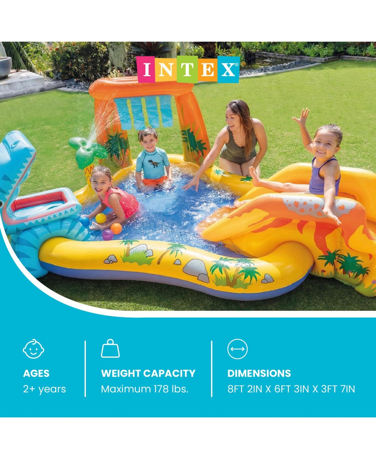 Gnuadz Inflatable Dinosaur Play Center Water Park Slide Sprayer Balls