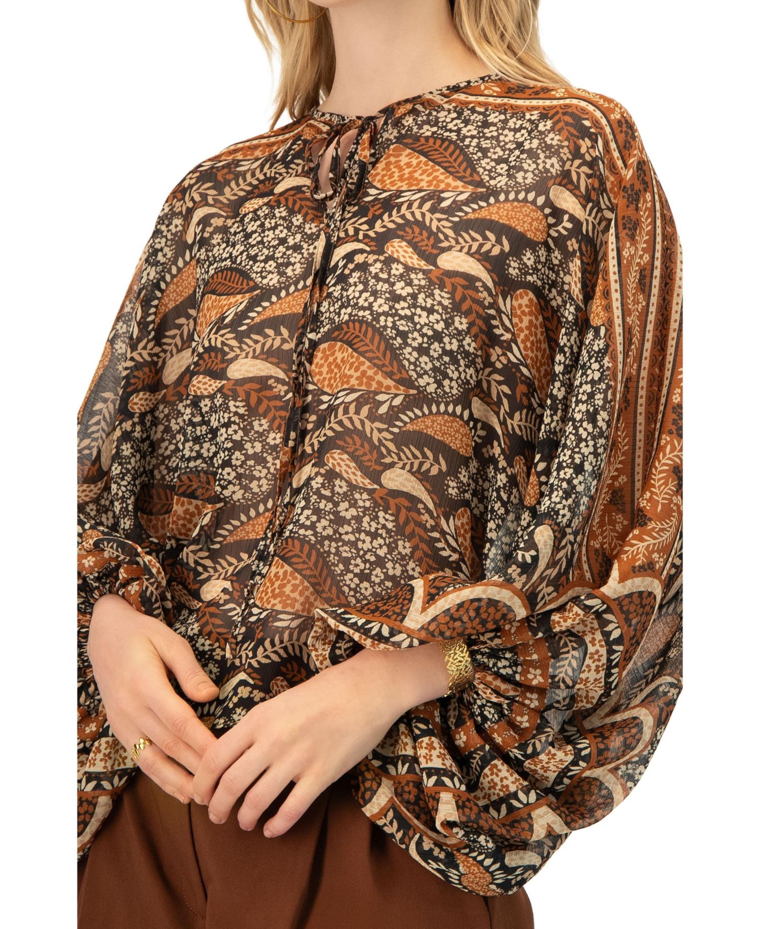 Women's Dolman Paisley Blouse with Neck Ties