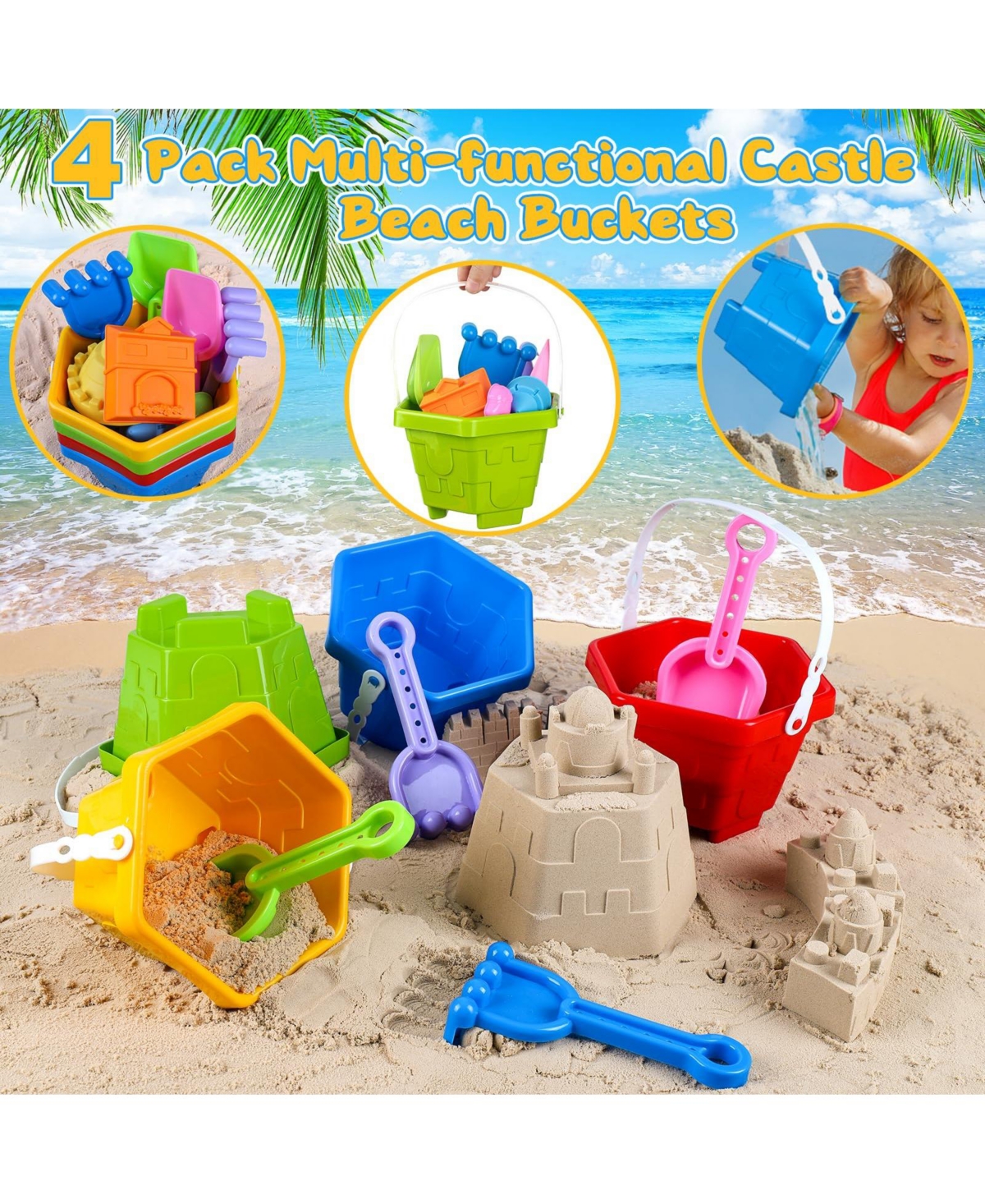 Gnuadz 27-piece Beach Sand Castle Building Kit Buckets Shovels Molds Mesh Bag