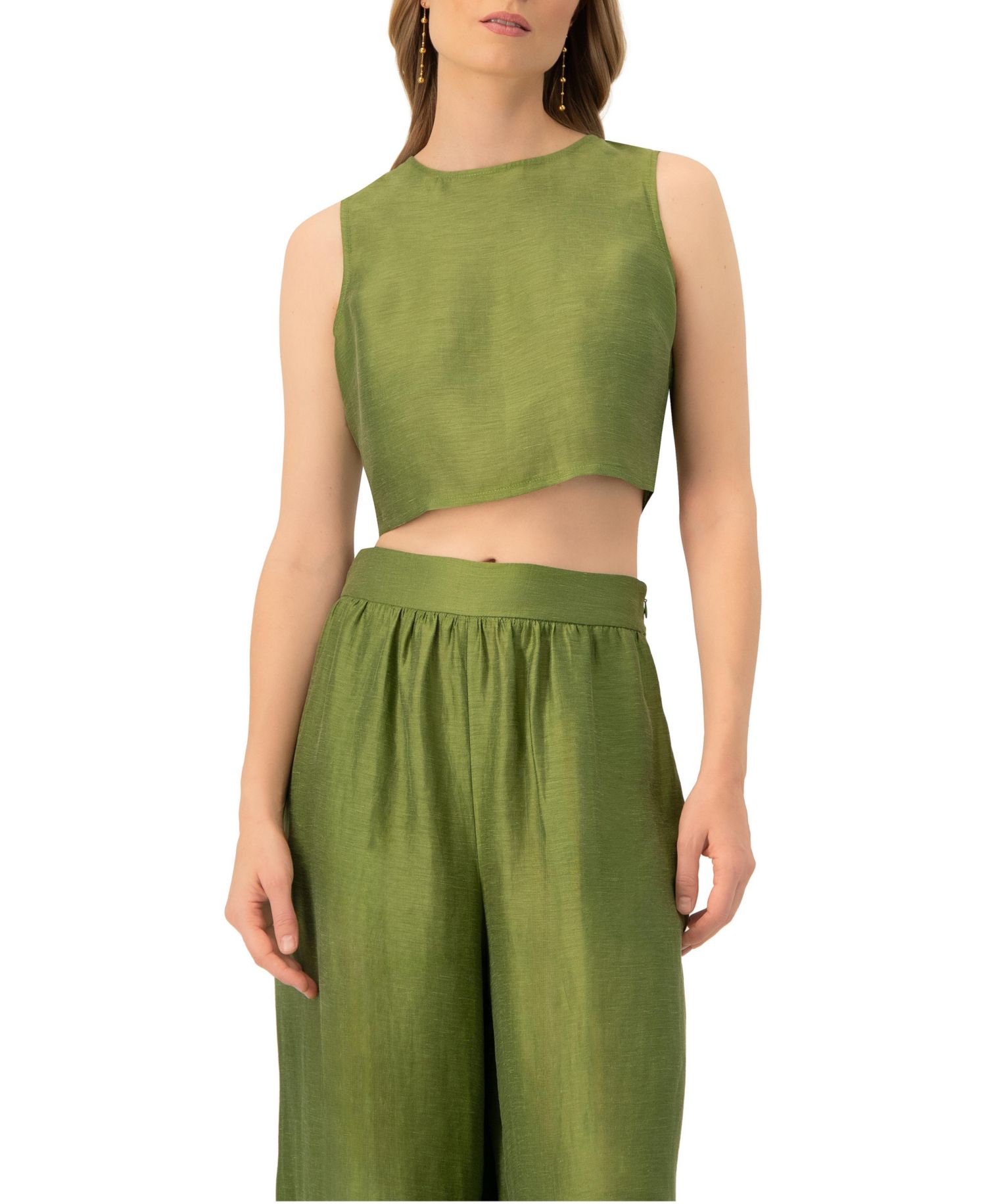 Women's Sleeveless Cropped Linen Top