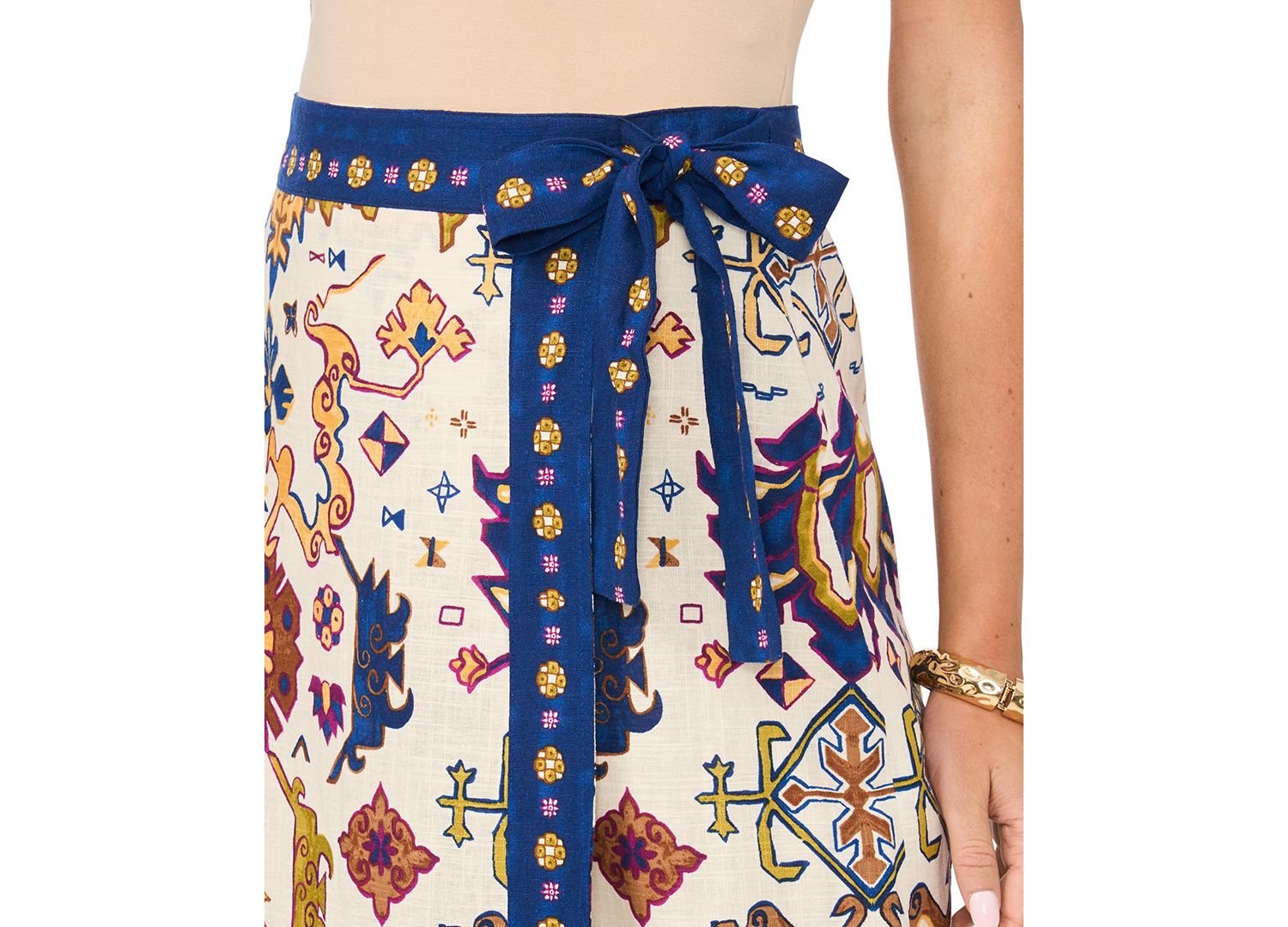 Women's Printed Faux Wrap Midi Skirt