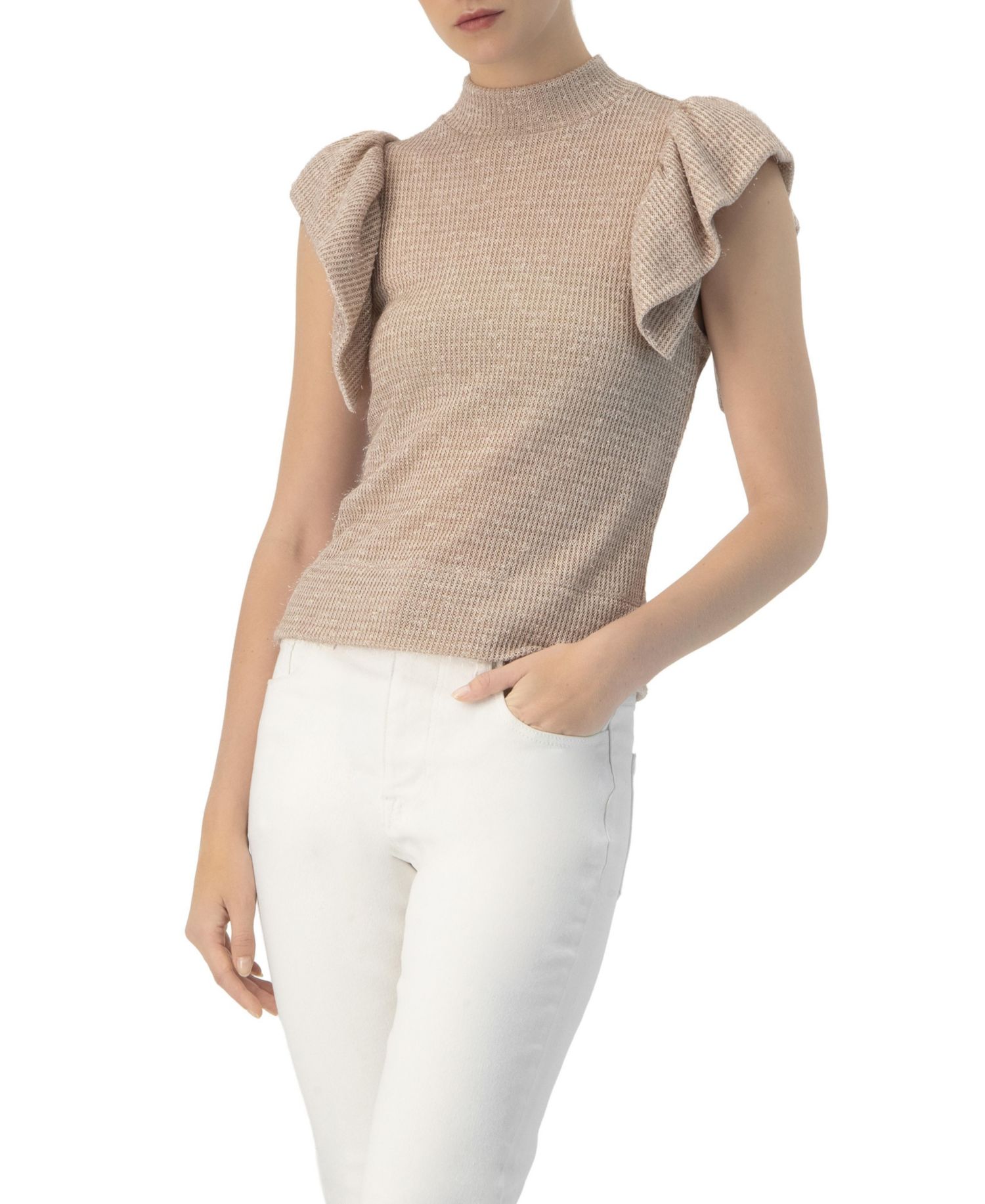 Women's Knitted Ruffle Sleeve Blouse