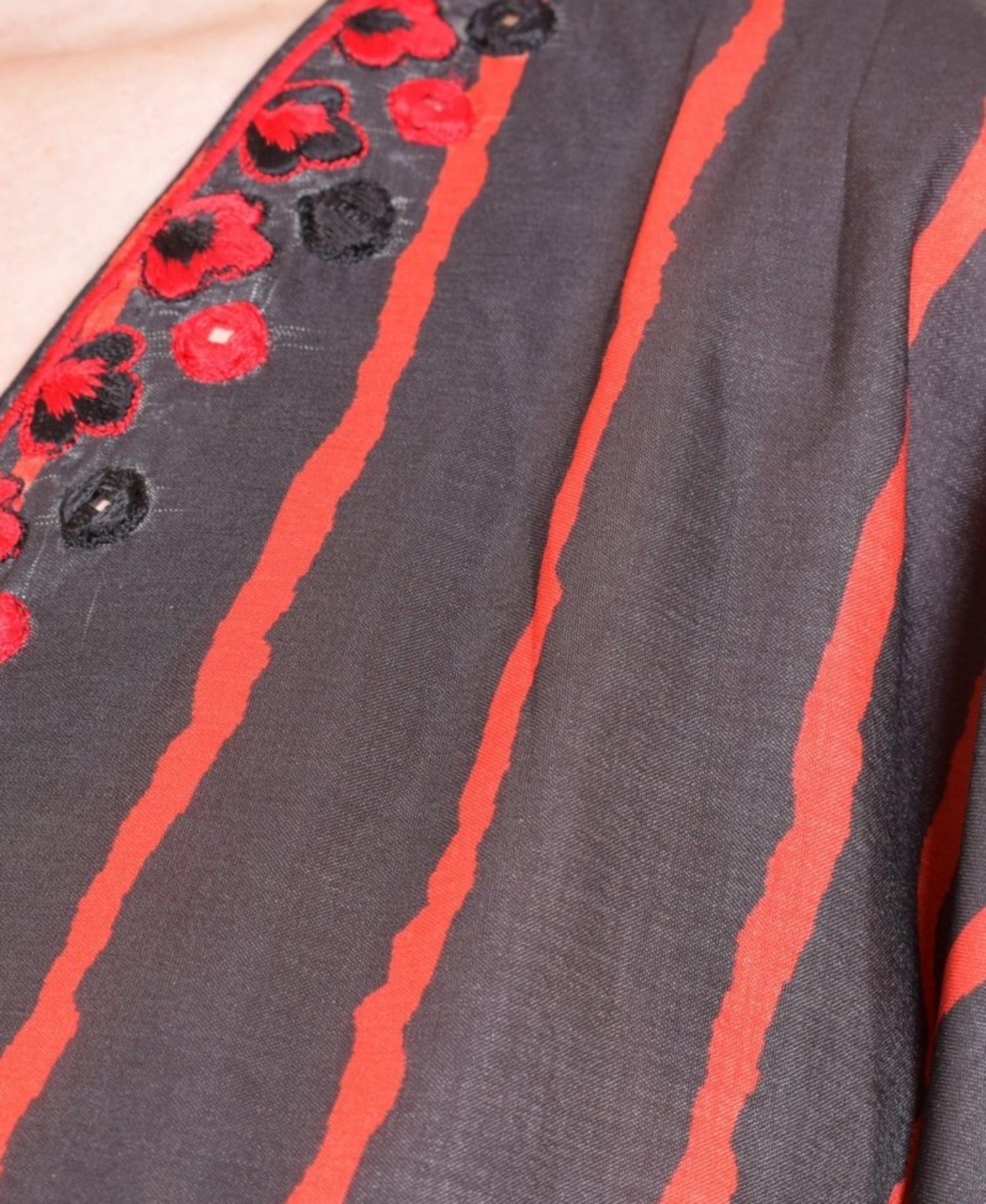 Women's Stripe Floral Embroidered Boho Kaftan Top