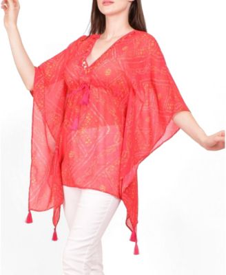Women's Bandhani Tie-Dye Mirror Embroidered Boho Kaftan Top