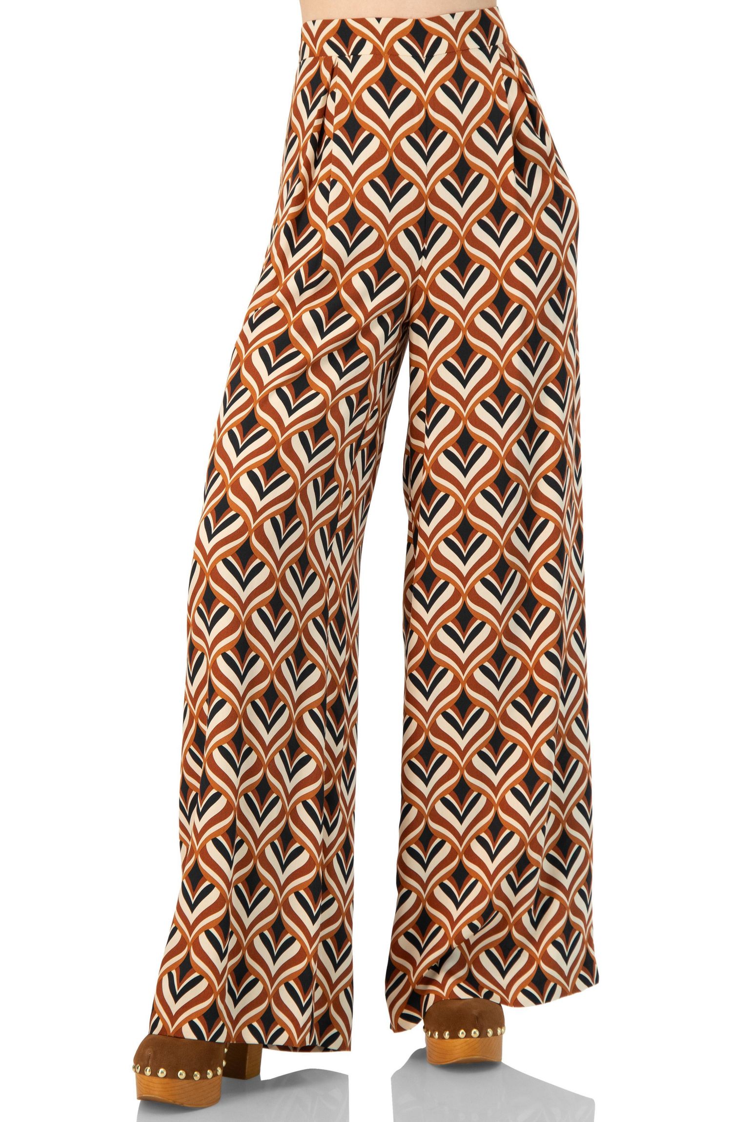 Women's Geometric Wide Leg Printed Pants with Side Zipper