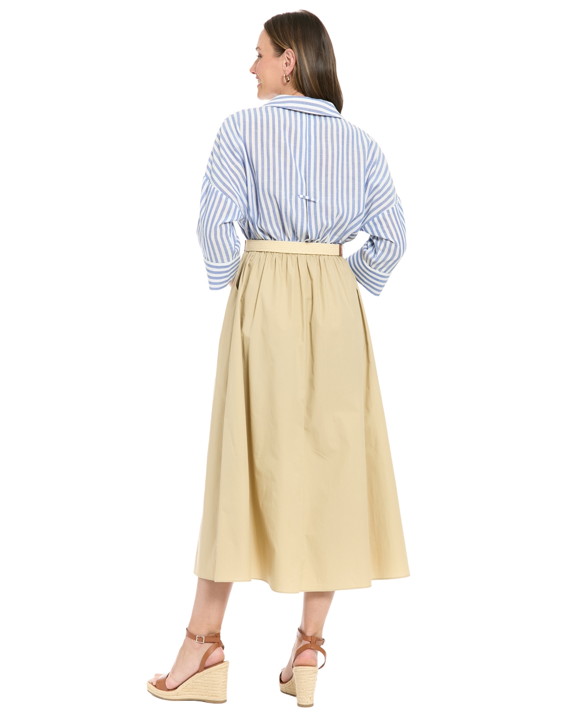 London Times Women's Belted Collared Midi Dress