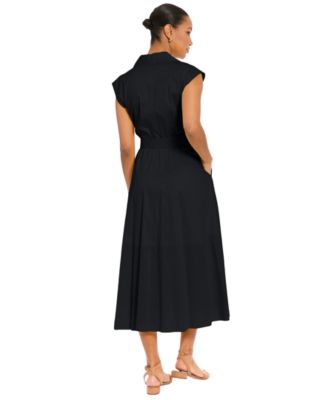 london times shirt dress London Times Women's Belted V-Neck Shirt Dress - Black