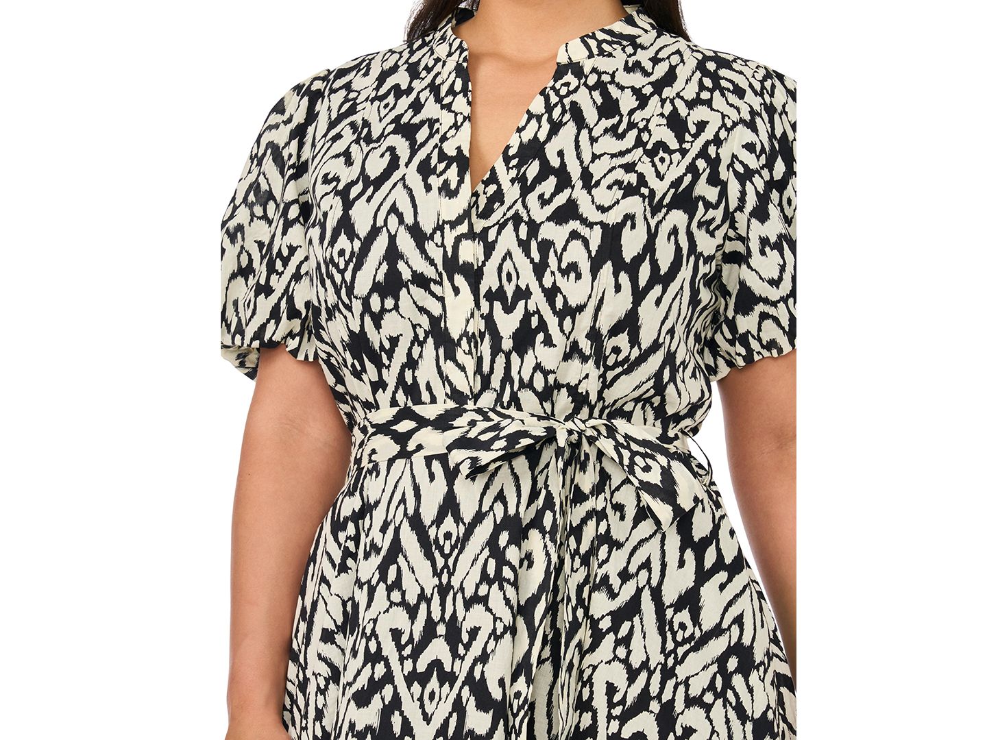 Женское платье Vince Camuto Plus Size Puff-Sleeve Belted Mini, цвет: Насыщенный чёрный — фото 4