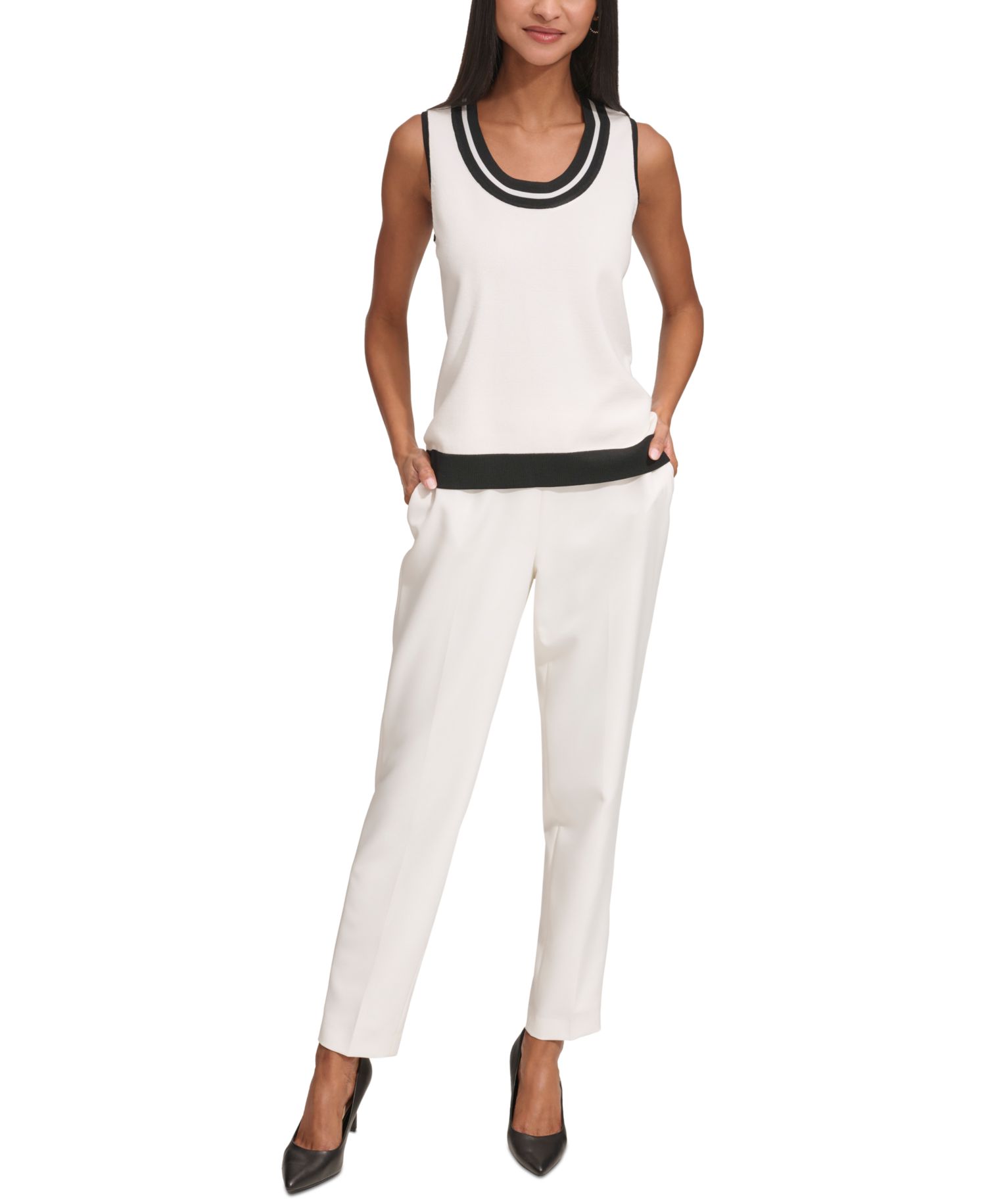 Women's Scoop-Neck Sleeveless Knit Top with Contrast Trim