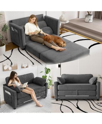 2-in-1 Convertible Corduroy Sofa Bed, 2-Seater Loveseat Sleeper with Storage
