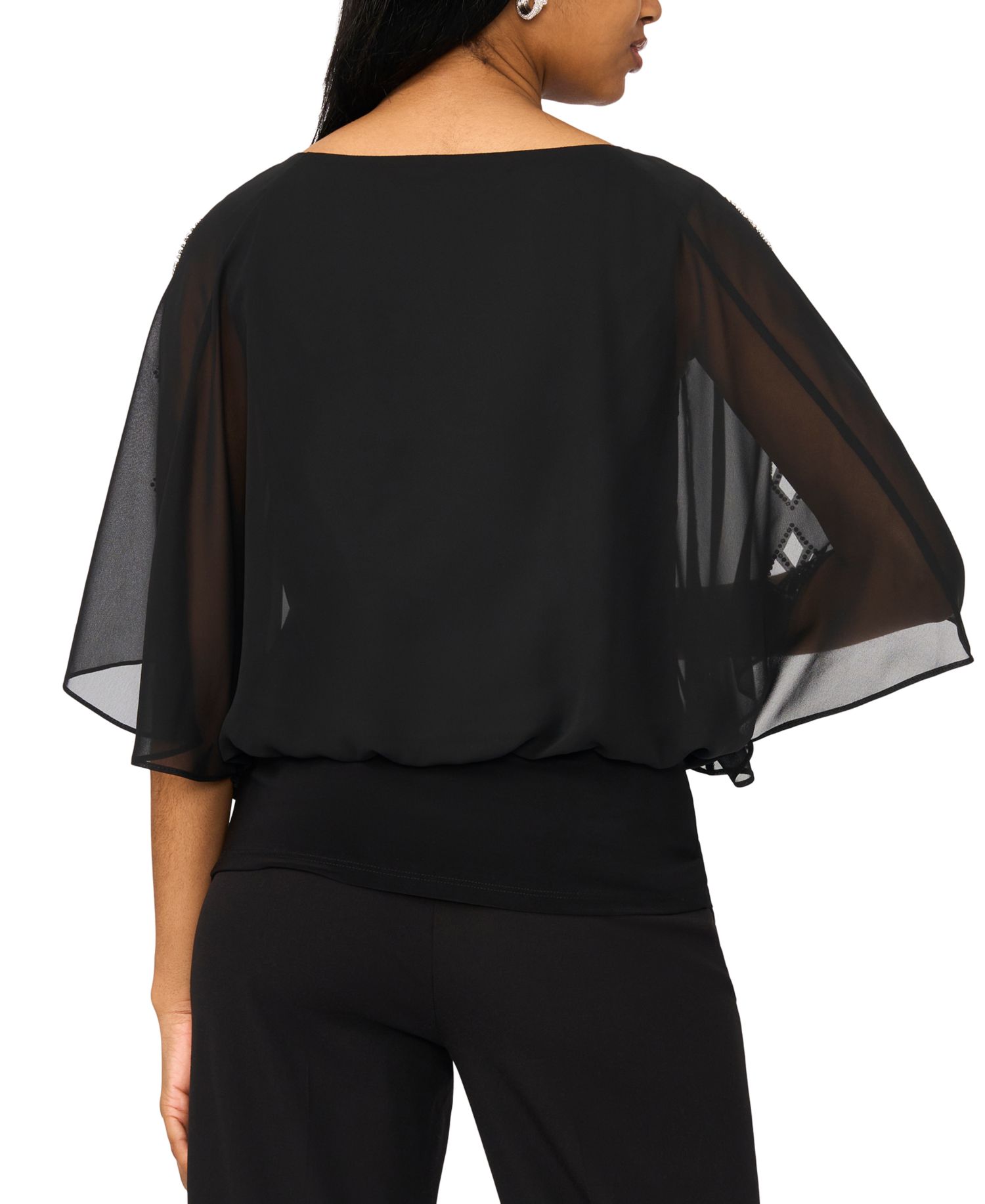 Women's V-Neck 3/4-Length-Sleeve Blouson Top