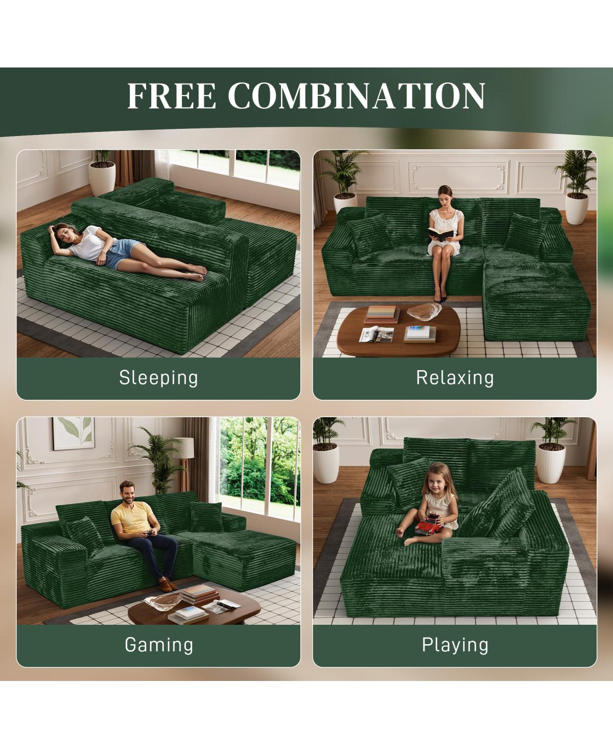 Streamdale Furniture Minimalist No-Assembly Corduroy Sectional Sofa with Chaise