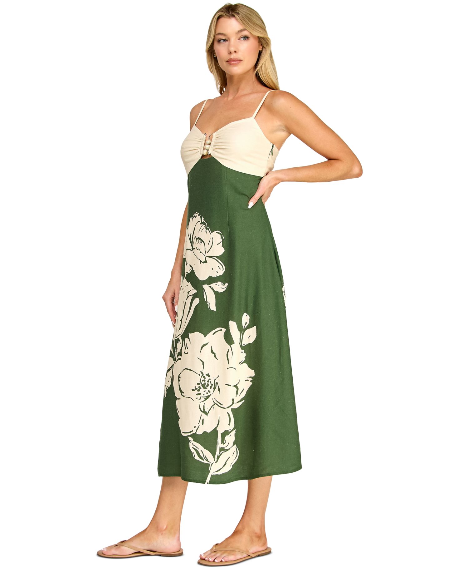 Juniors' Sleeveless Fit & Flare Midi Dress with Floral Placement Print