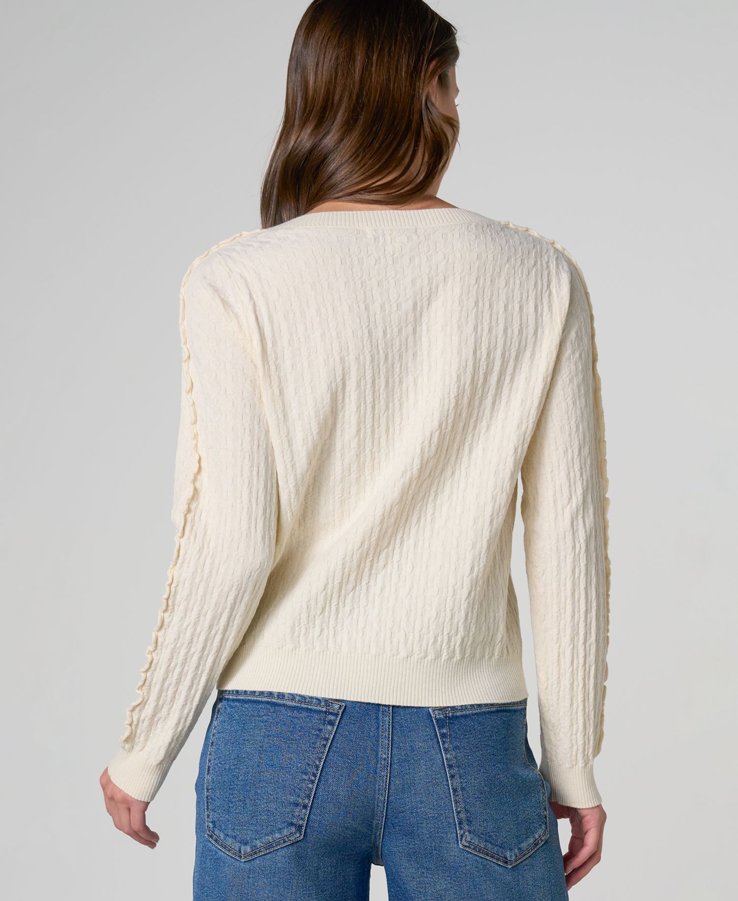 Petite Button-Front Ruffle Trim Cardigan Sweater