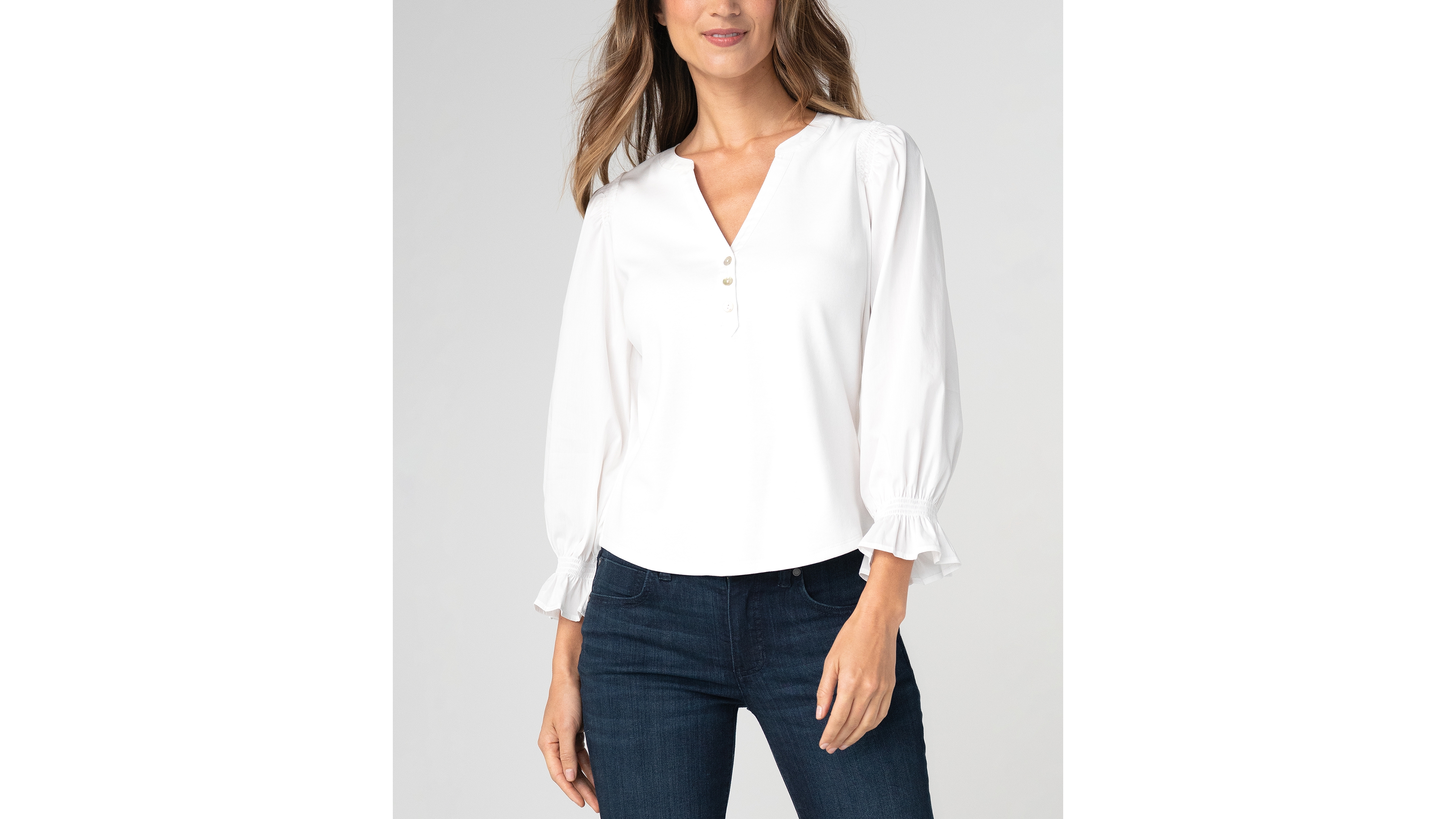 Liverpool Los Angeles Petite Modified V-Neck Blouse